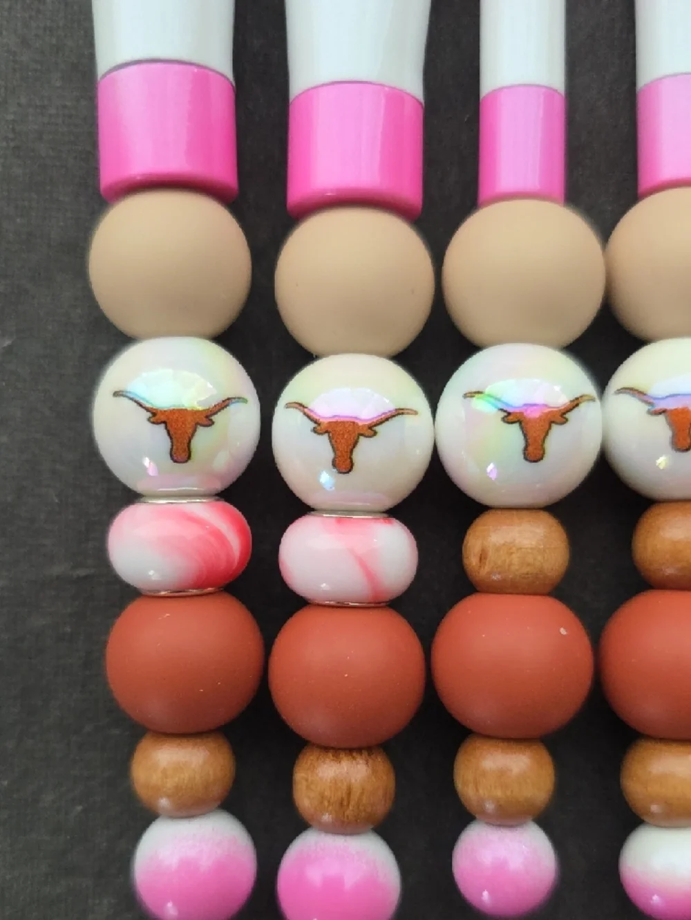 Handcrafted Longhorn Collegiate Beaded Makeup Brush Set- NIP - Picture 4 of 4